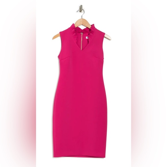 NWT Calvin Klein Ruffle Neck Sheath Dress - Picture 3 of 4